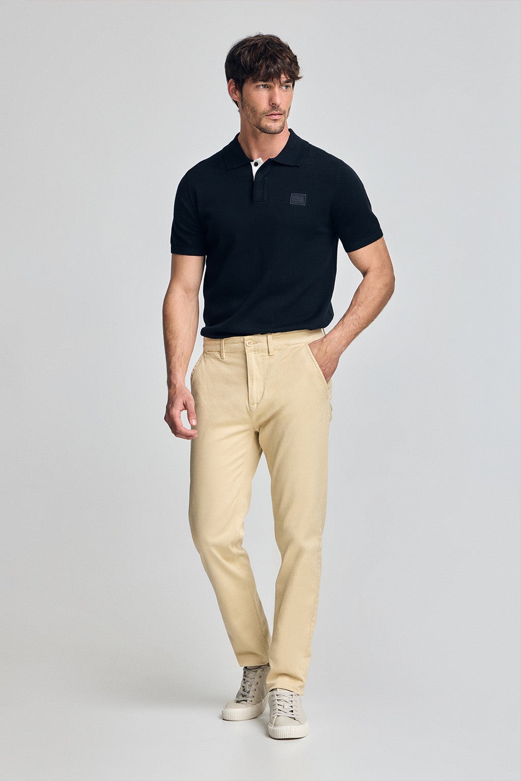 Ivoorkleurige slim fit chino Moore - Main Image