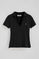 Polo nera in cotone e lino senza bottoni con ricamo Rigby Go