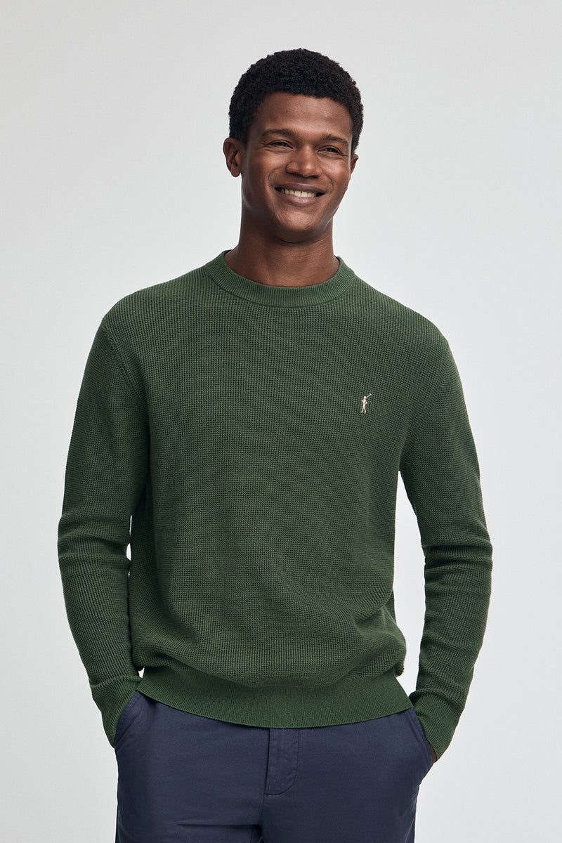 Jumper Polo Waffle Knit Waffle Wool-Cotton Quarter-Zip Jumper For