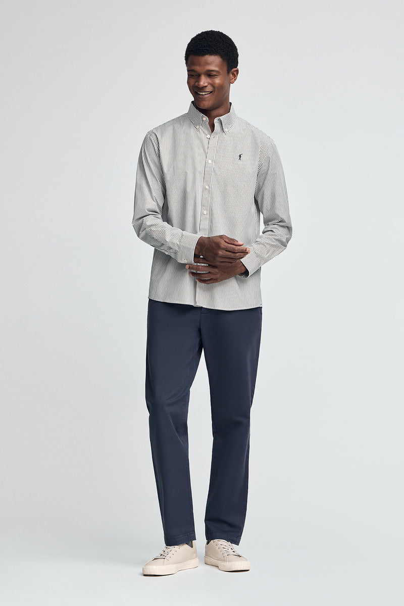 Regular Fit Camicia Uomo Righe Verdi Camicia Riga Verde Popeline