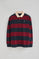 Long-sleeve striped polo shirt in navy blue and maroon with Rigby Go embroidery