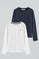 Pack donna con due magliette in blu marino e bianco a maniche lunghe con logo ricamato Rigby Go.