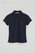 Donkerblauwe polo van piqué-katoen met vijf knopen en geborduurd Rigby Go-logo