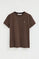 Chocoladebruin T-shirt met korte mouwen, ronde hals en geborduurd Rigby Go-logo