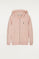 Sudadera orgánica kids rosa abierta con capucha y logo bordado