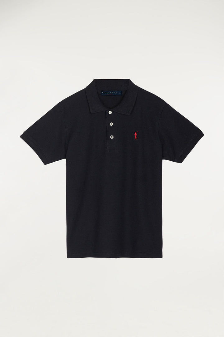 Navy-blue short-sleeve polo shirt for kids with contrast embroidered logo