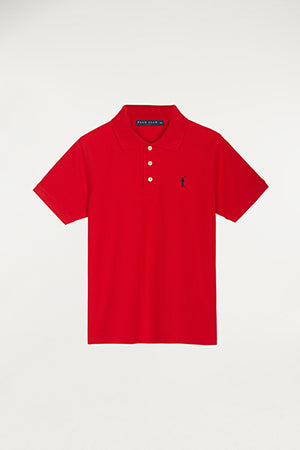 Polo rouge pour enfant manches courtes avec un logo brod