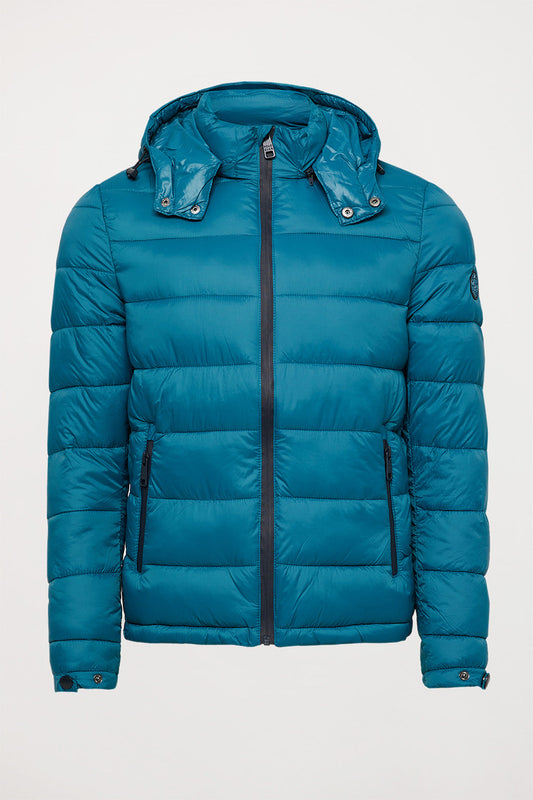 Blue quilted hooded jacket