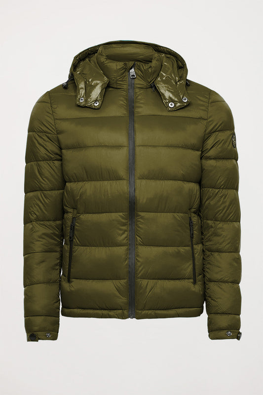 Khaki quilted hooded jacket