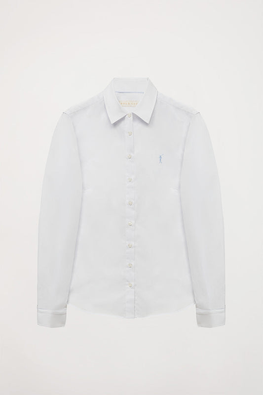 Camicia attillata bianca in popeline con logo ricamato