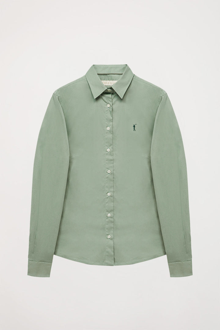 Light-green slim-fit poplin shirt with embroidered logo