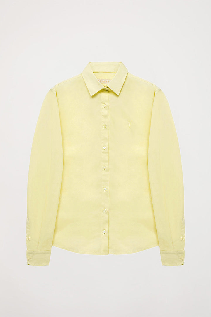 Camicia attillata gialla in popeline con logo ricamato