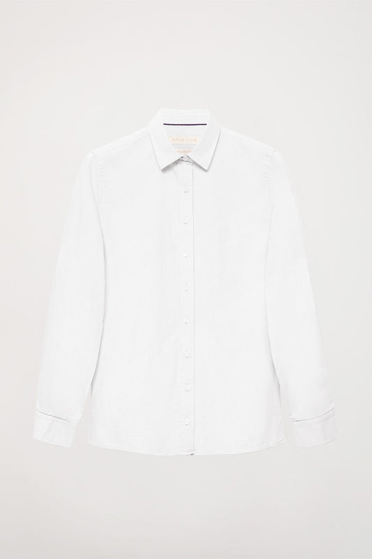 Camisa blanca de algodón lavada con detalle bordado en el pecho