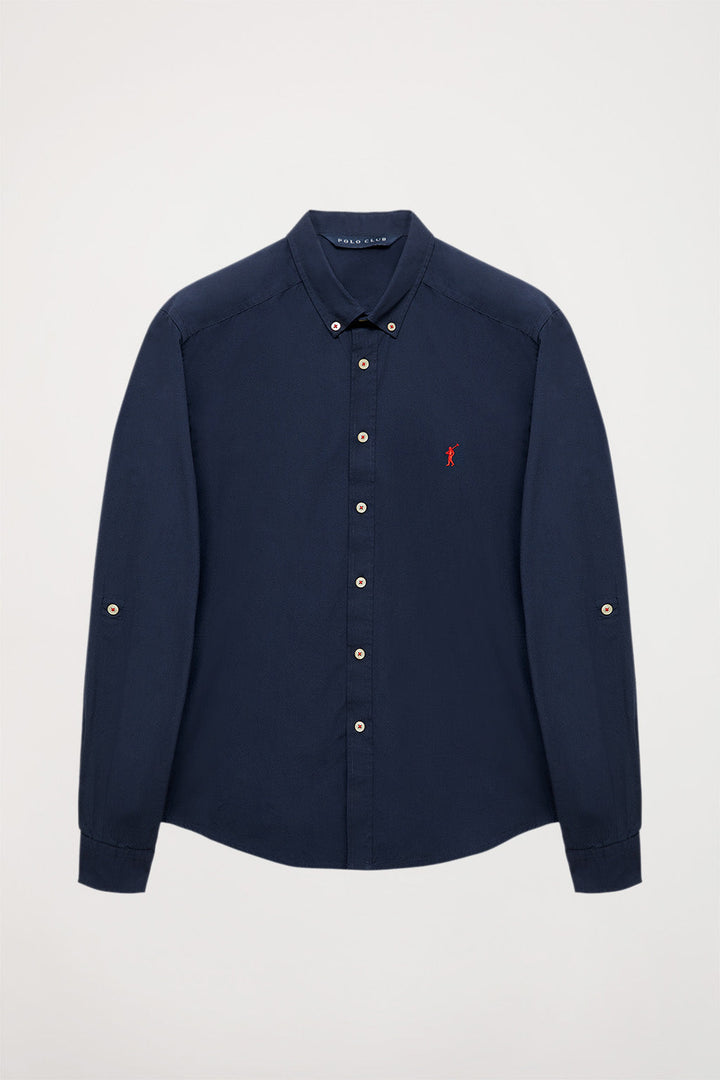Navy-blue poplin custom-fit shirt