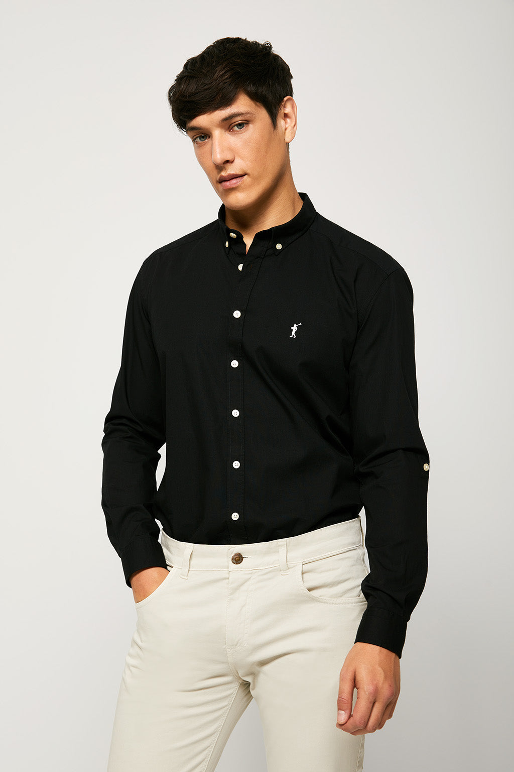 Camicia nera in popeline custom fit – Polo Club Europe