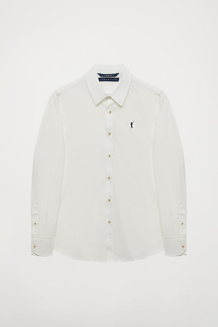 White slim-fit shirt with embroidered logo