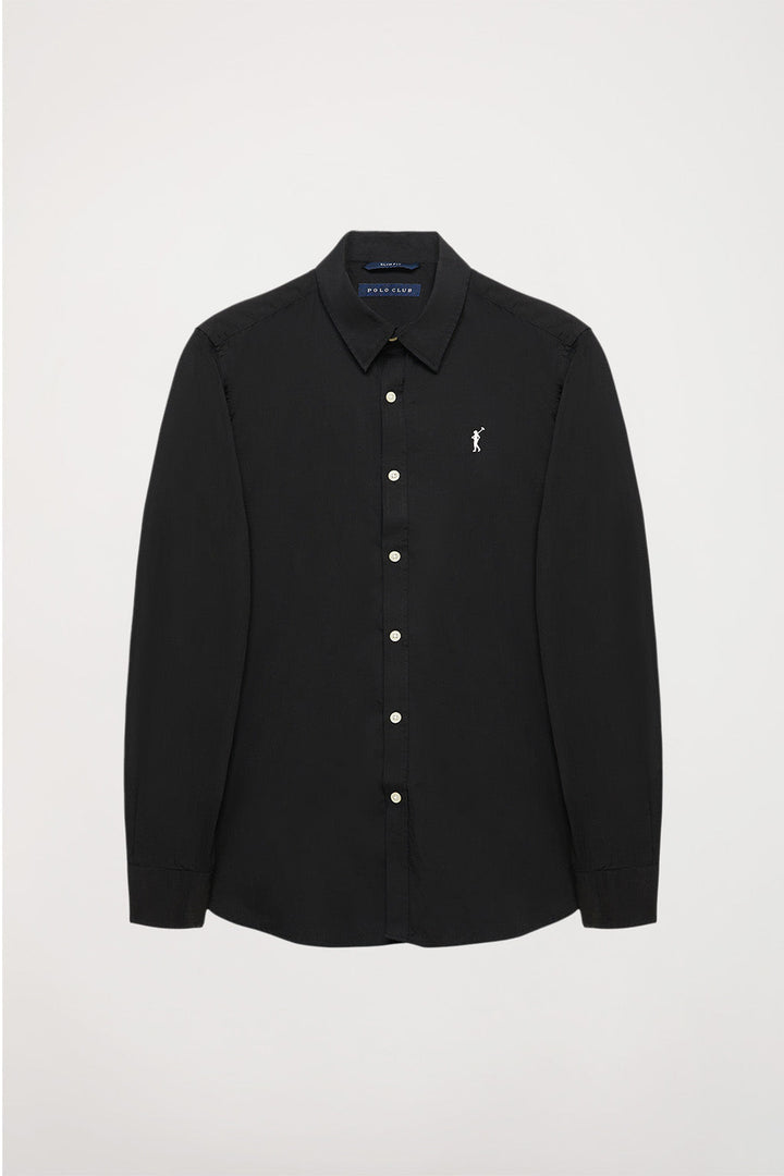 Camisa slim fit negra con logo bordado