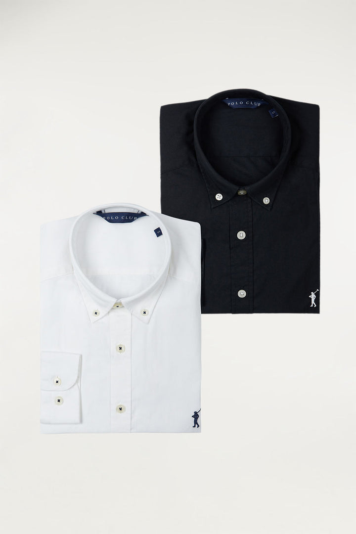 Poplin shirt with contrast embroidered logo two pack (white and black)