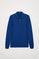 Royal-blue long-sleeve pique polo shirt with embroidered logo