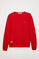 Rode sweater van organisch katoen met ronde hals en geborduurd meerkleurig logo