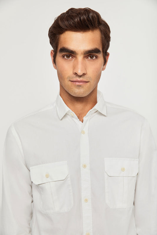White délavé-cotton shirt with chest pockets