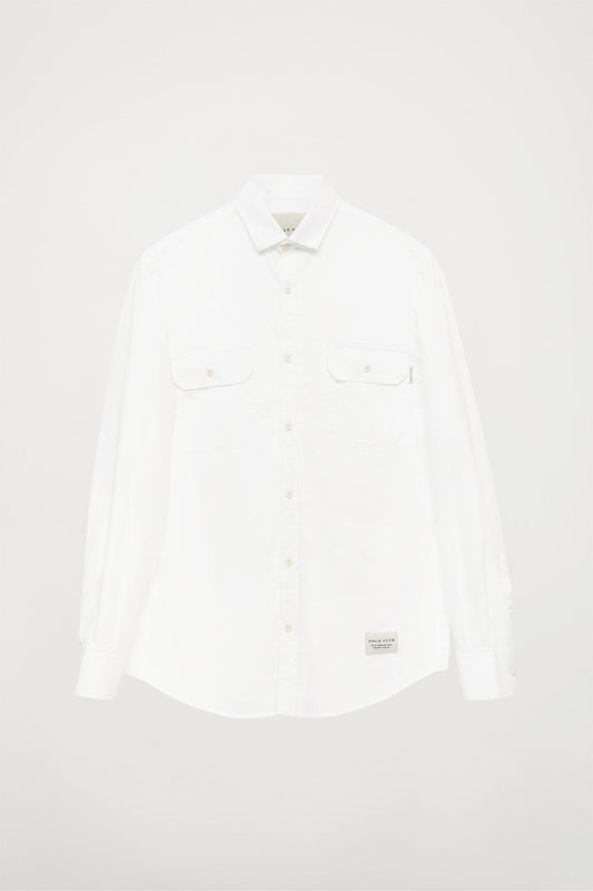 White délavé-cotton shirt with chest pockets