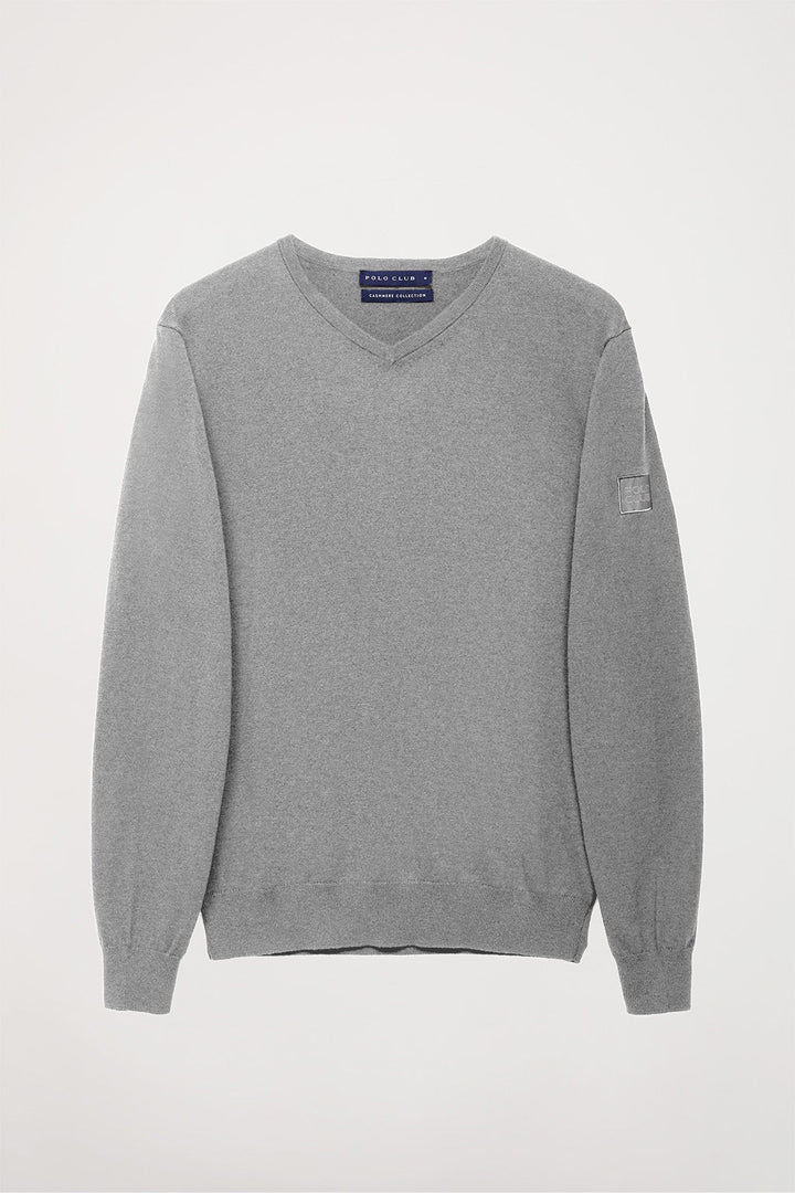 Grey V-neck cashmere jumper