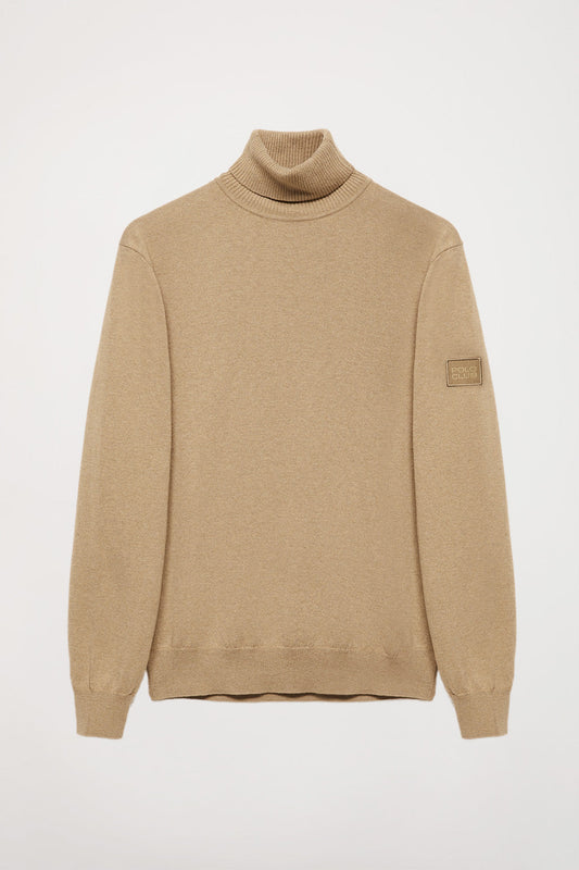Brown turtle-neck cashmere jumper with patch on sleeve