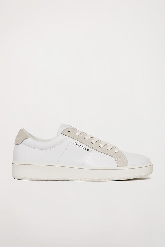 White basic leather trainer with suede details