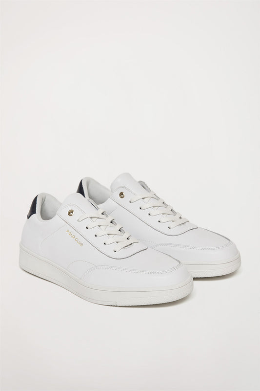 White leather casual trainers with golden details