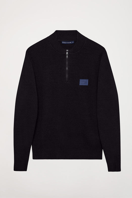 Black half-zip jumper with Polo Club patch
