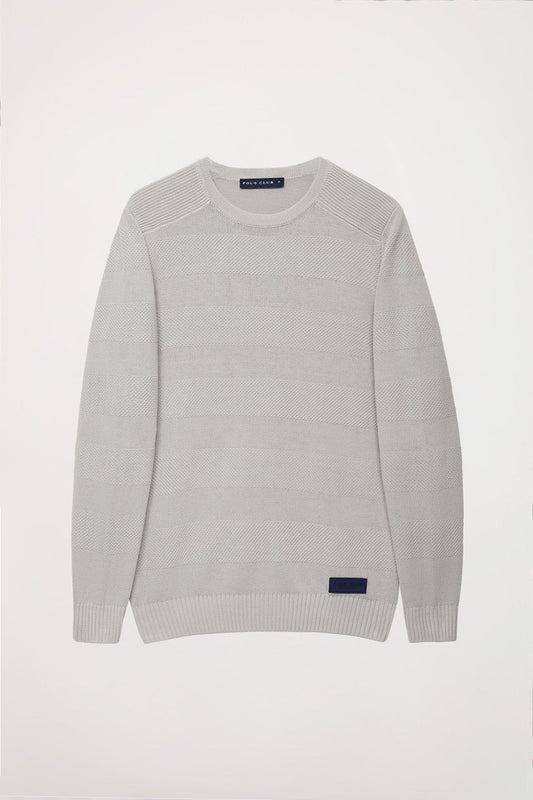 Stone-grey round-neck knit jumper with Polo Club logo