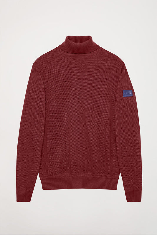 Burgundy high-neck textured knit jumper with Polo Club logo