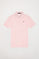 Pink pique polo shirt with three-button placket and contrast embroidered logo