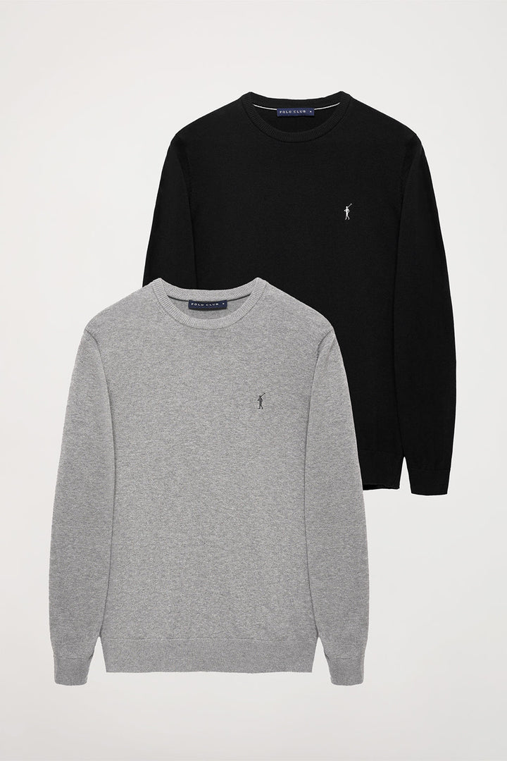 Round-neck jumper pack in black and grey with Rigby Go logo