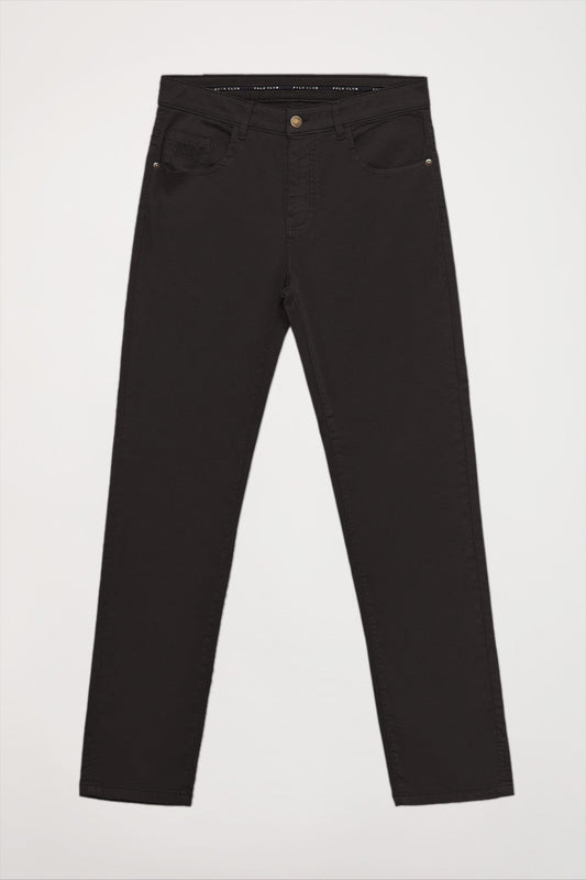 Black trousers with five pockets and embroidered logo