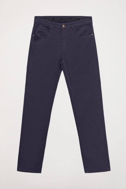 Pantalon bleu marine à cinq poches avec logo brodé