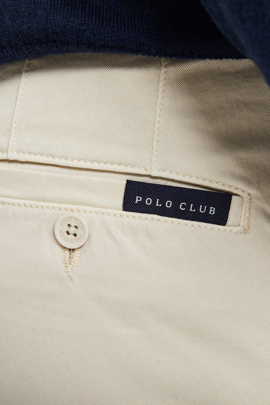 Pantalon chino beige en coton élastiqué avec des détails Polo Club