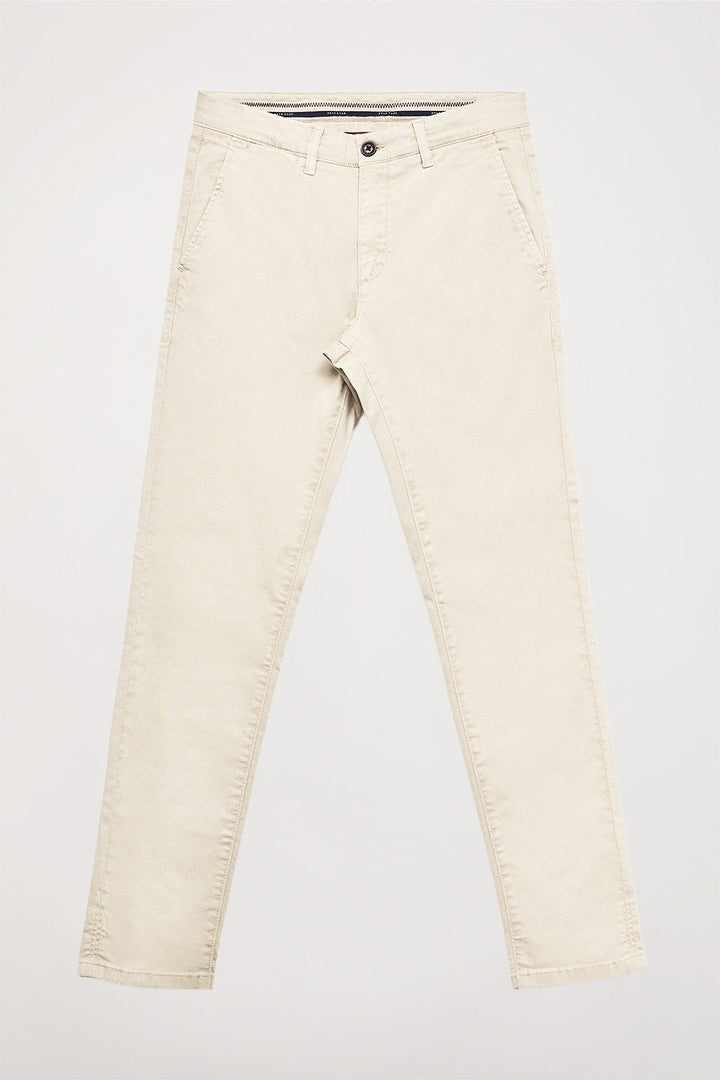Beżowe spodnie chino z elastycznej bawełny z elementami Polo Club