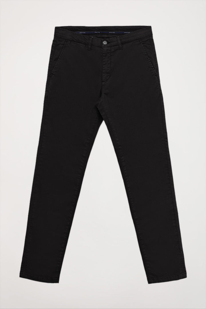 Pantalón chino gris oscuro de algodón elástico con detalles Polo Club