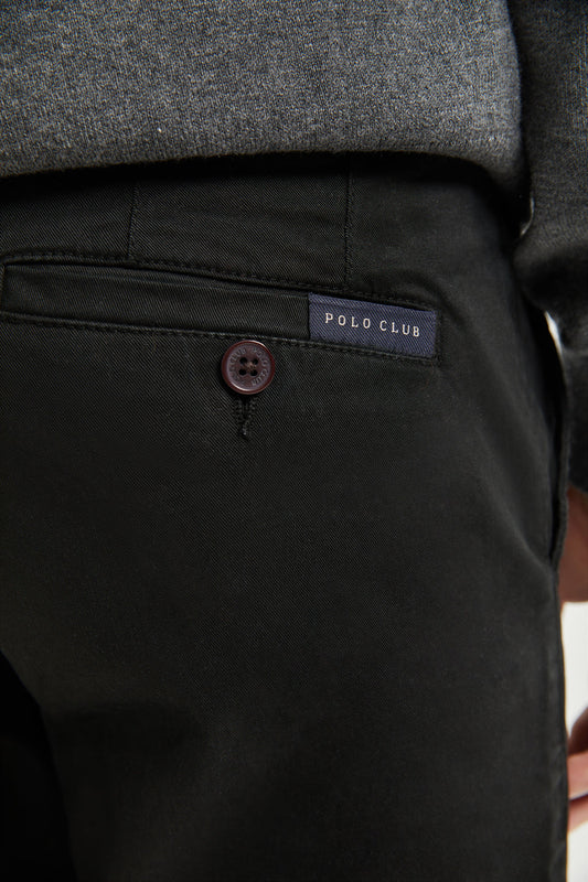 Pantalon chino noir en coton élastiqué avec des détails Polo Club