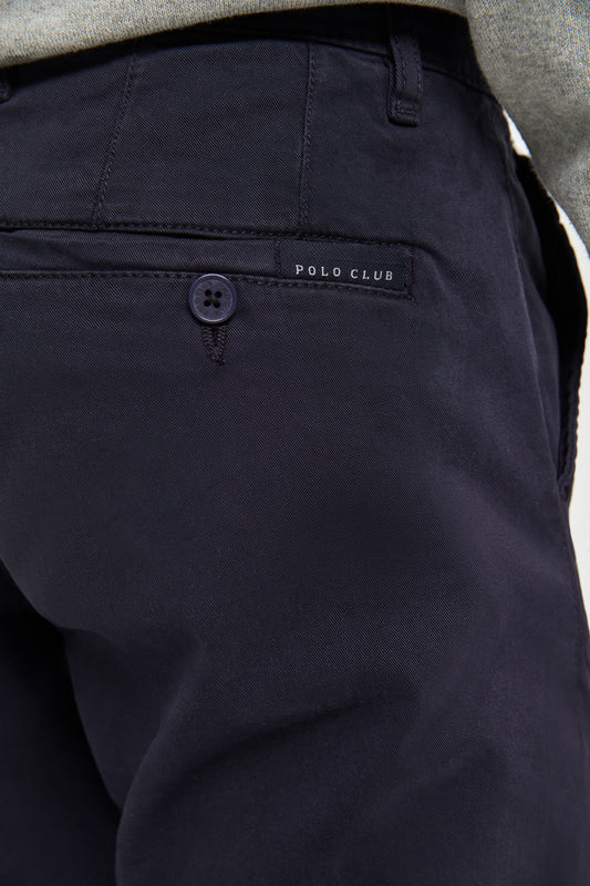 Navy-blue stretch-cotton chinos with Polo Club details