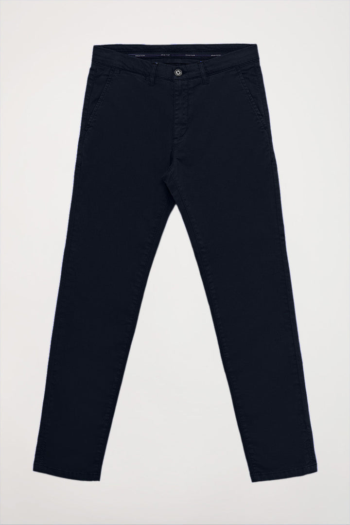 Pantalon chino bleu marine en coton élastiqué avec des détails Polo Club