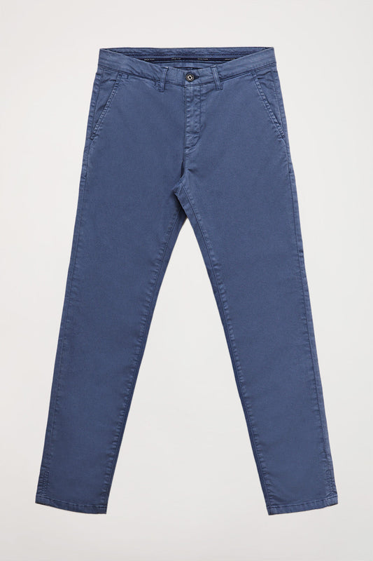 Pantalon chino bleu denim en coton élastiqué avec des détails Polo Club