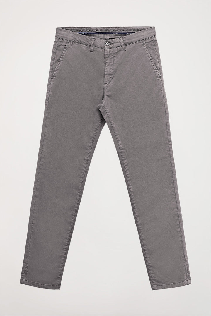 Pantalón chino gris de algodón elástico con detalles Polo Club