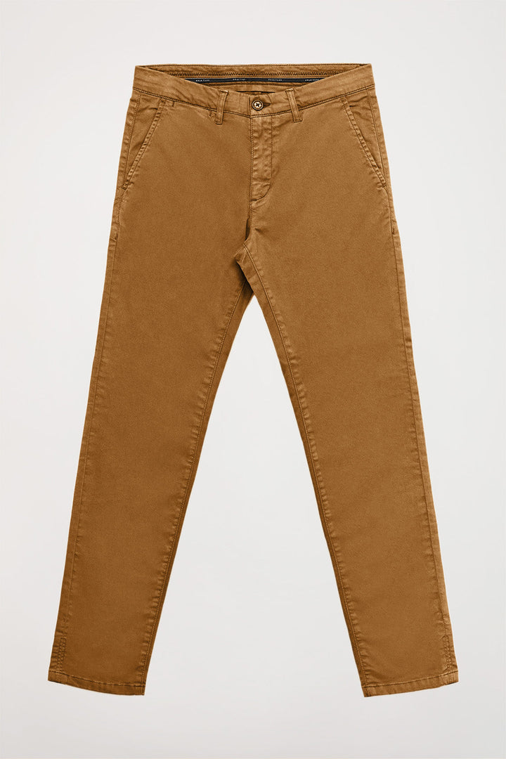 Pantalón chino marrón de algodón elástico con detalles Polo Club