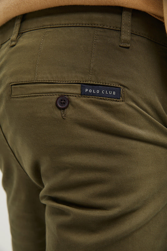 Pantalón chino verde oscuro de algodón elástico con detalles Polo Club