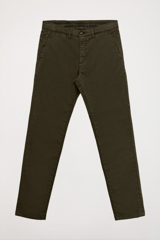 Pantalon chino vert foncé en coton élastiqué avec des détails Polo Club