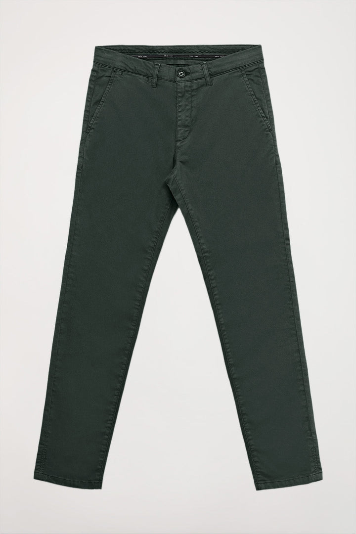 Pantalon chino vert en coton élastiqué avec des détails Polo Club