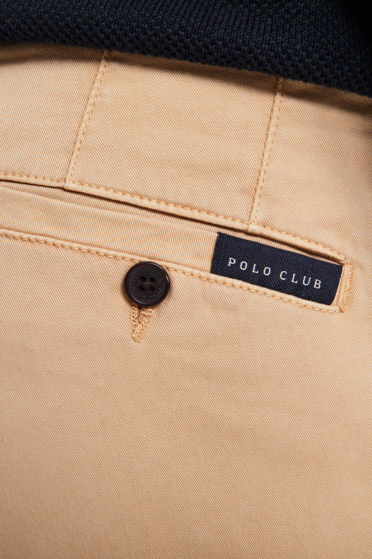 Zandkleurige chino van rekbaar katoen met Polo Club-details